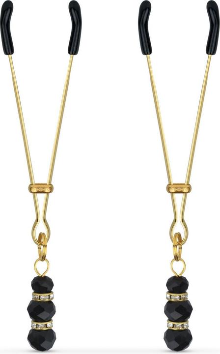Actual product image Easytoys Goldene Brustwarzenklemmen mit schwarzen Perlen