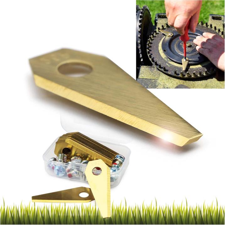 Actual product image Wiltec Rasenroboter Messer Set Titan 49x19mm 18 Stück Mähroboter Rasenmäher (Mowing robot, Lawn mower blades + replacement blades garden machinery)