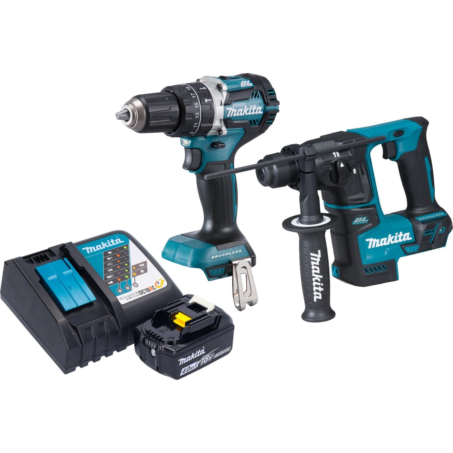 Makita, Bohrmaschine + Akkuschrauber, DLX 2278 RM1 Akku Kombo Kit + DHP 484 Schlagbohrschrauber 54 Nm + DHR 171 Bohrhamm...