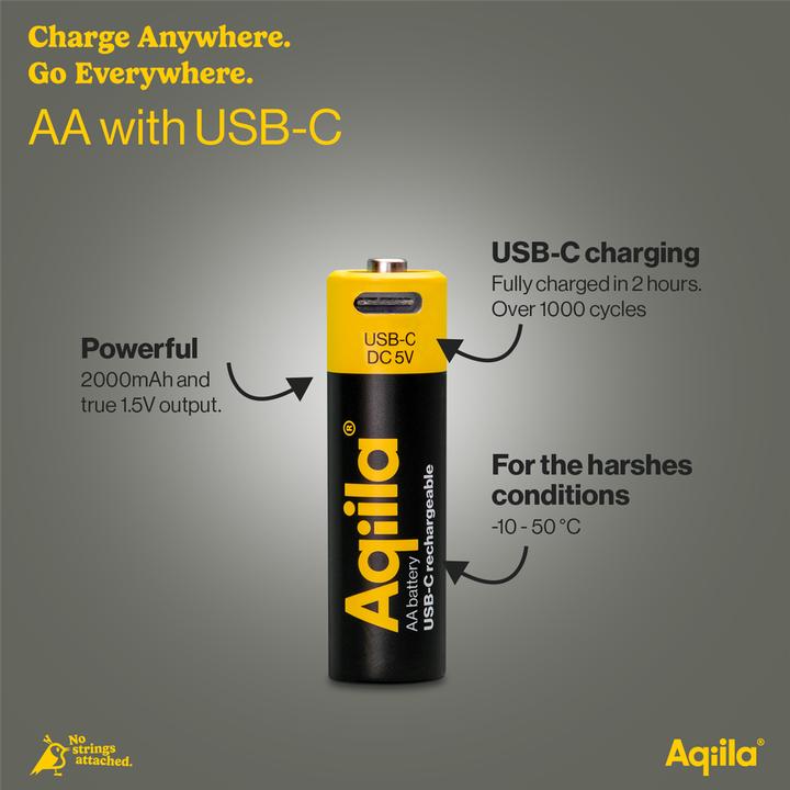 Produktbild Aqiila - USB-C Wiederaufladbare Batterie - AA - 2000 mAh - 4er-Pack (4 Stk., AA, 2000 mAh)