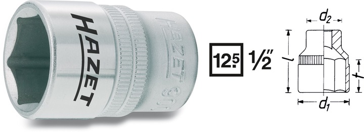 Produktbild HAZET Steckschlüsseleinsatz ∙ Sechskant 900-12 ∙ Vierkant12,5 mm (1/2 Zoll) ∙ Aussen Sechskant-Tract… (12 mm)