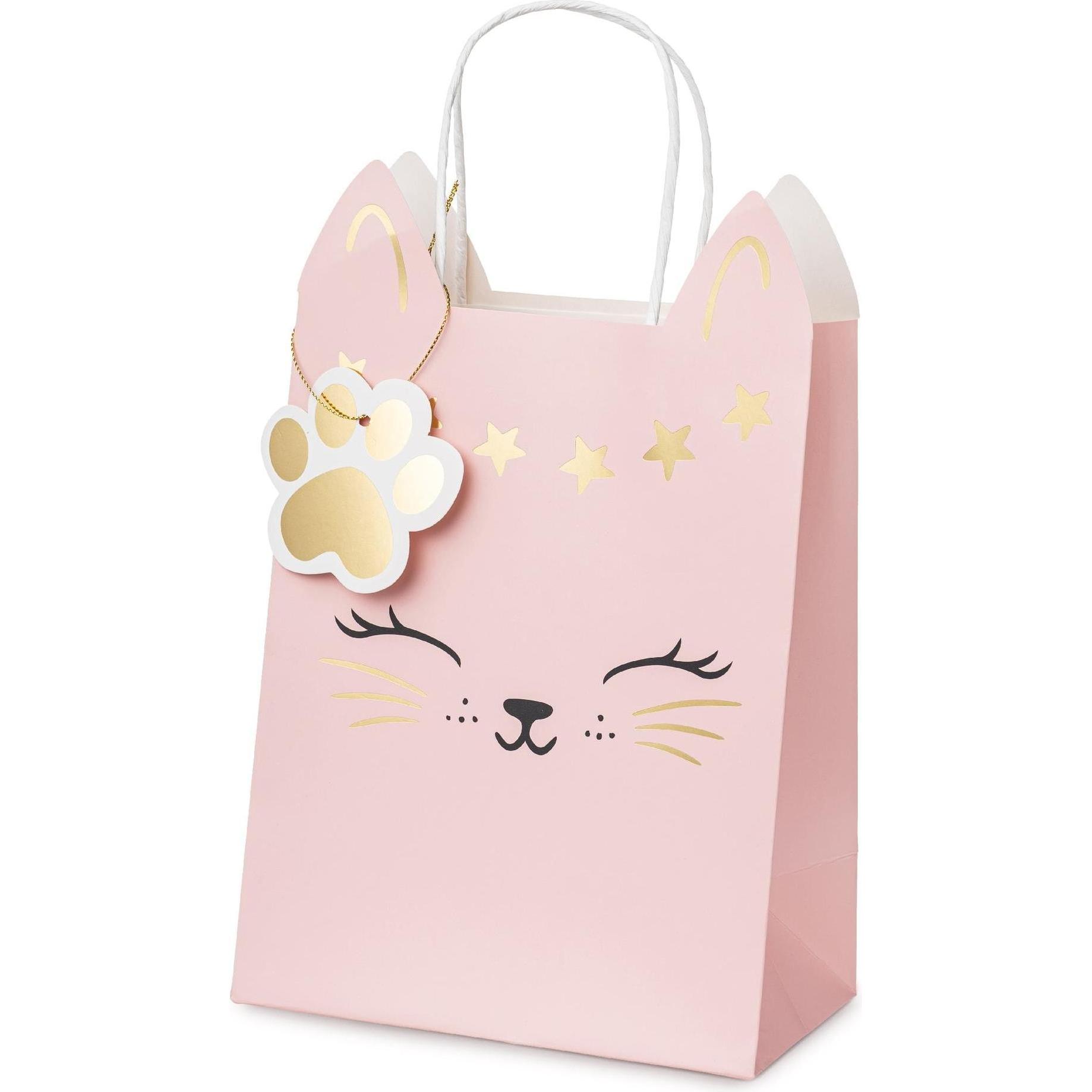 Partydeco, Geschenkverpackung, Geschenktüte Katze, 1 Stück, Hellrosa (Geschenktüte, 1 x)