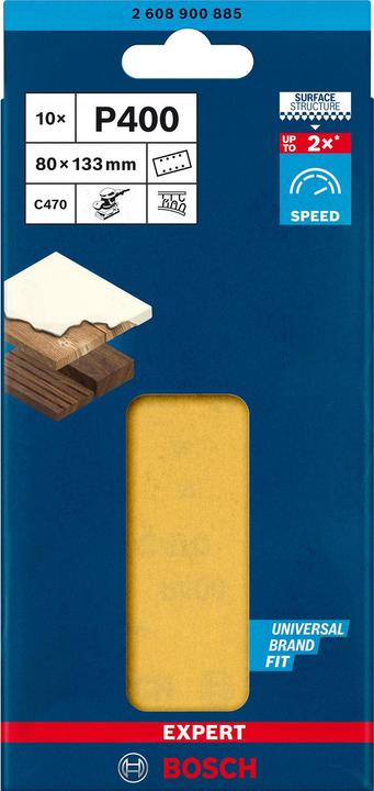 Produktbild Bosch Professional Zubehör EXPERT C470 Schleifpapier mit 8 Löchern für Schwingschleifer, 80 x 133 mm, G 400, 10-tlg. (400)