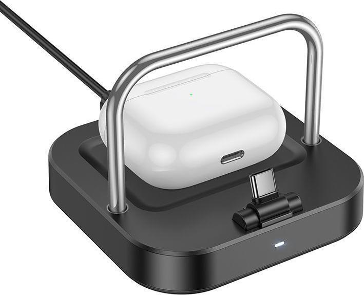 Hoco ładowarka biurkowa 2w1 type C + ładowanie bezprzewodowe 5W PD QC 3A 30W CQ16B czarna (30 W)