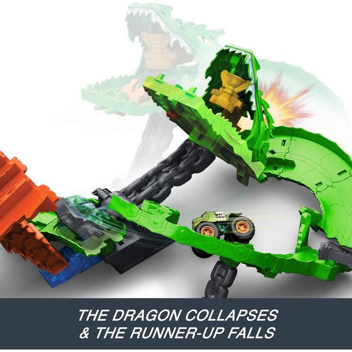 Actual product image Hot Wheels Monster Trucks Sharks vs. Dinos Dragon Destruction