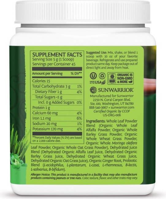 Nutritional values and ingredients Sunwarrior Ormus Super Greens (1 pcs., Powder, 225 g)