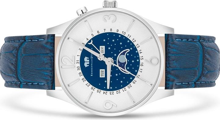 Actual product image Men quartz watch Moontime genuine leather blue - 16416 (Analogue wristwatch, 43 mm)