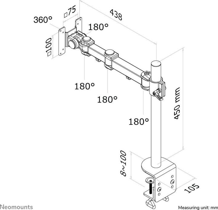 Actual product image Neomounts LCD monitor arm (clamp) - 5 movements - length 434 mm (Table, 27", 10 kg)