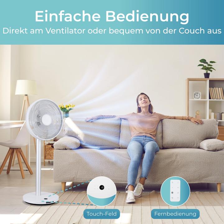 Actual product image KLAMER Silent Ventilator mit Fernbedienung, 12 Geschwindigkeitsstufen, autom. 90° Oszillation (57.90 dB)