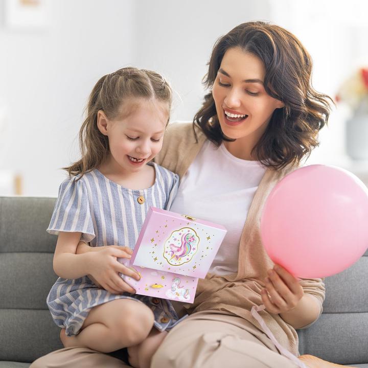 Produktbild Only-Bags.Store Musikalisches Schmuckkästchen mit Einhorn-Schmuckset, Kinderschmuckkästchen, Spieluhr mit