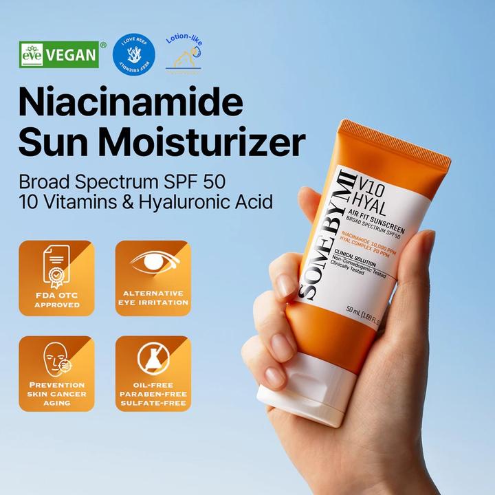 Actual product image Some By Mi V10 Hyal Airfit Sun Screen (Sun cream face, Suntan cream, SPF 50+, 50 ml)