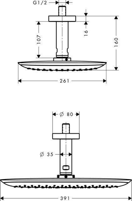 Immagine prodotto hansgrohe Soffione HG PURA VIDA 400 AIR 1jet 400mm DN 15 attacco a soffitto 100mm cromo (1 Tipi di raggi, 21 l/min)