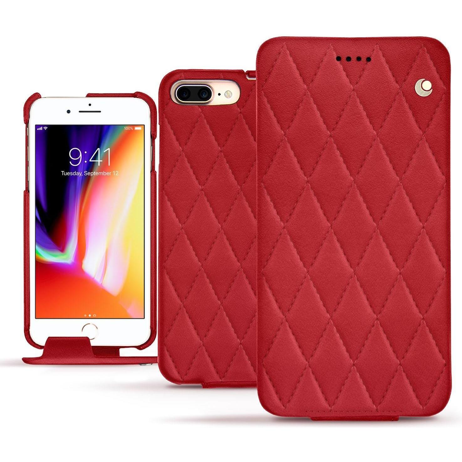 Noreve Lederschutzhülle vertikal (Apple iPhone 8 Plus), Smartphone Hülle, Rot