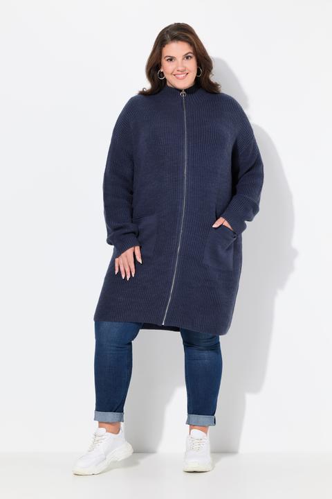 Image du produit Ulla Popken Cardigan long en maille côtelée, coupe oversize et col montant (56)
