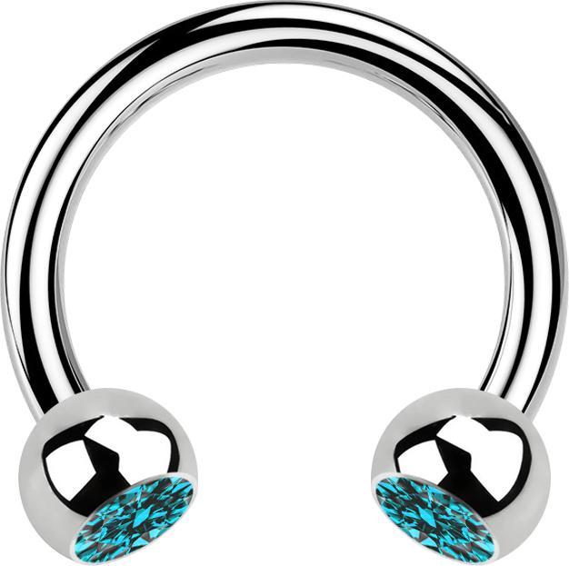 Image du produit Star Piercing Circular Barbell argent avec deux boules de cristal aqua (sans laiton, Acier chirurgical 316L)