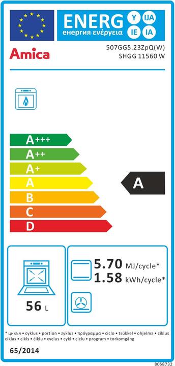 Energy Label Amica Amic freestanding cooker SHGG 11560 W wh