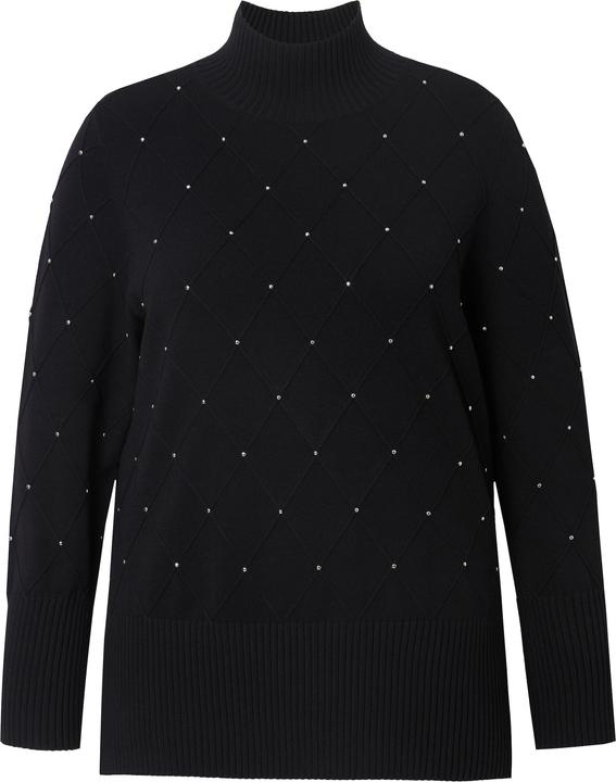 Image du produit Ulla Popken Long pull à motif losanges, rivets fantaisie. Col montant et manches longues (50, 52)