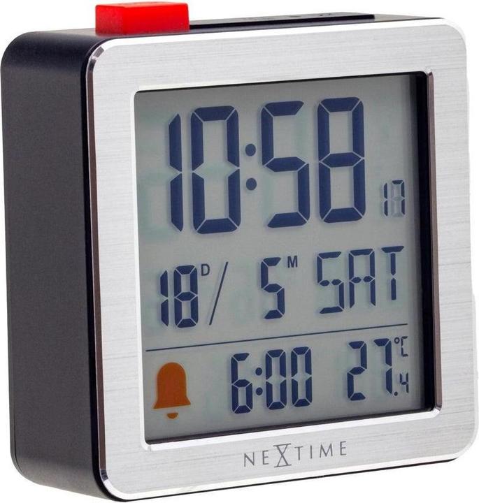 Produktbild Nextime Digitaler Funkwecker Mini, 6x6,4x2,1 cm, Schwarz/Weiss, Metall/ABS