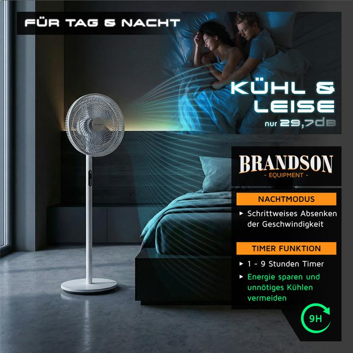 Produktbild Brandson Standventilator DC-Motor, leise, Oszillation, Fernbedienung, 30 W, 9 Geschwindigkeitsstufen (29.70 dB)