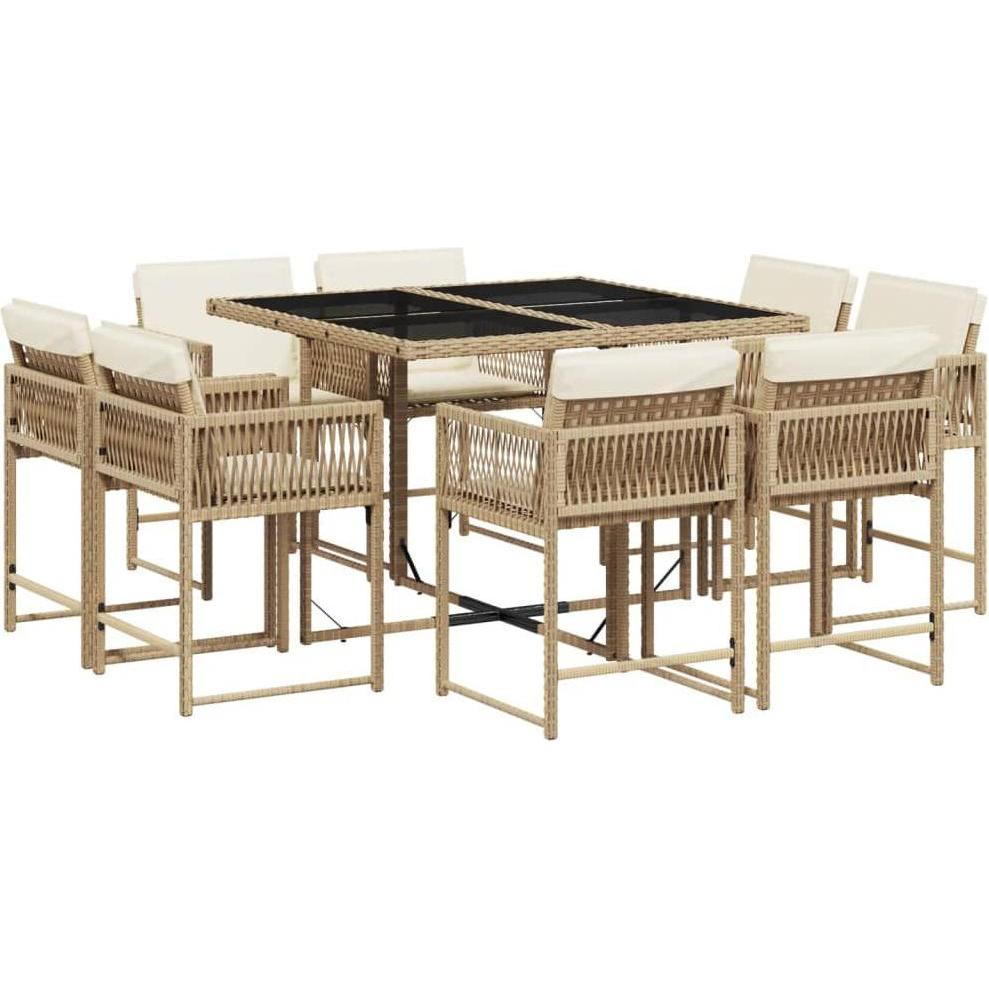 VidaXL, Gartentisch + Balkontisch, Gartenmöbel Essgruppe Gartengarnitur Sitzgruppe 9tlg. Beige Poly Rattan (110 cm)