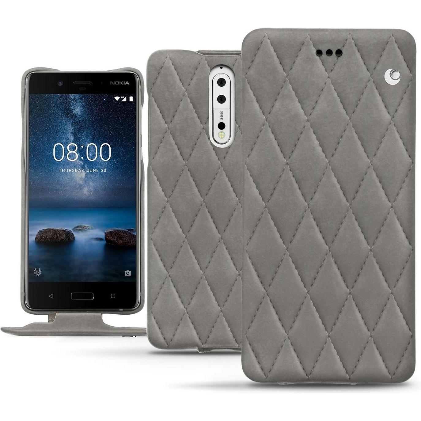 Noreve Lederschutzhülle vertikal (Nokia 8), Smartphone Hülle, Grau