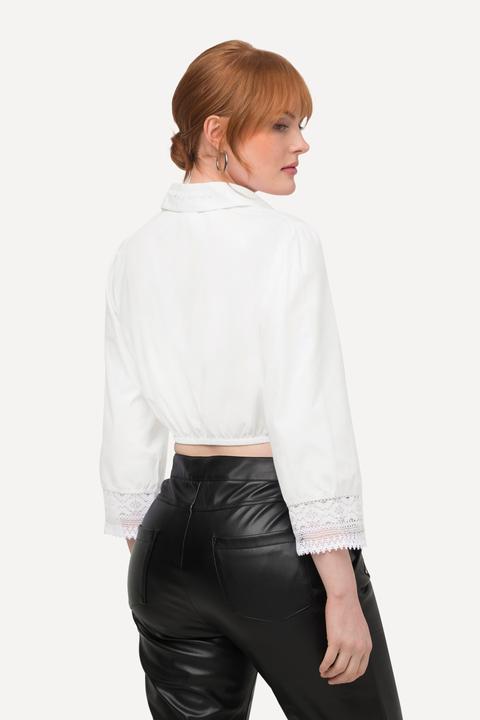 Image du produit Ulla Popken Chemisier bavarois traditionnel, col chemise et manches 3/4. Base élastique et dentelle. (48)