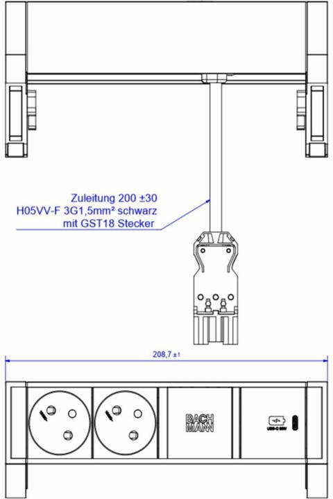 Image du produit Bachmann DESK2 ALU BLACK 2xUTE 1xC 30W (2x, CEE 7/3, PECO 7/5)