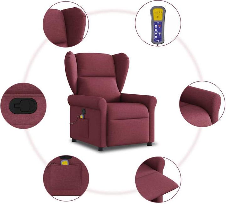 Actual product image vidaXL Massage armchair Wine red fabric Massage TV armchair