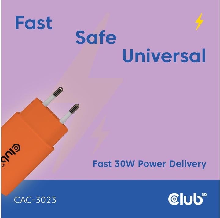 Image du produit Club 3D Club3D Lifestyle Ladegerät USB-C 30Watt, 2Stk orange retail (30 W)