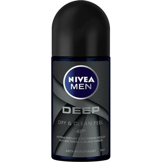 Nivea Herren Deo, Men Deep Antibacterial With Active Carbon Antiperspirant W (Roll-On, 50 Ml)