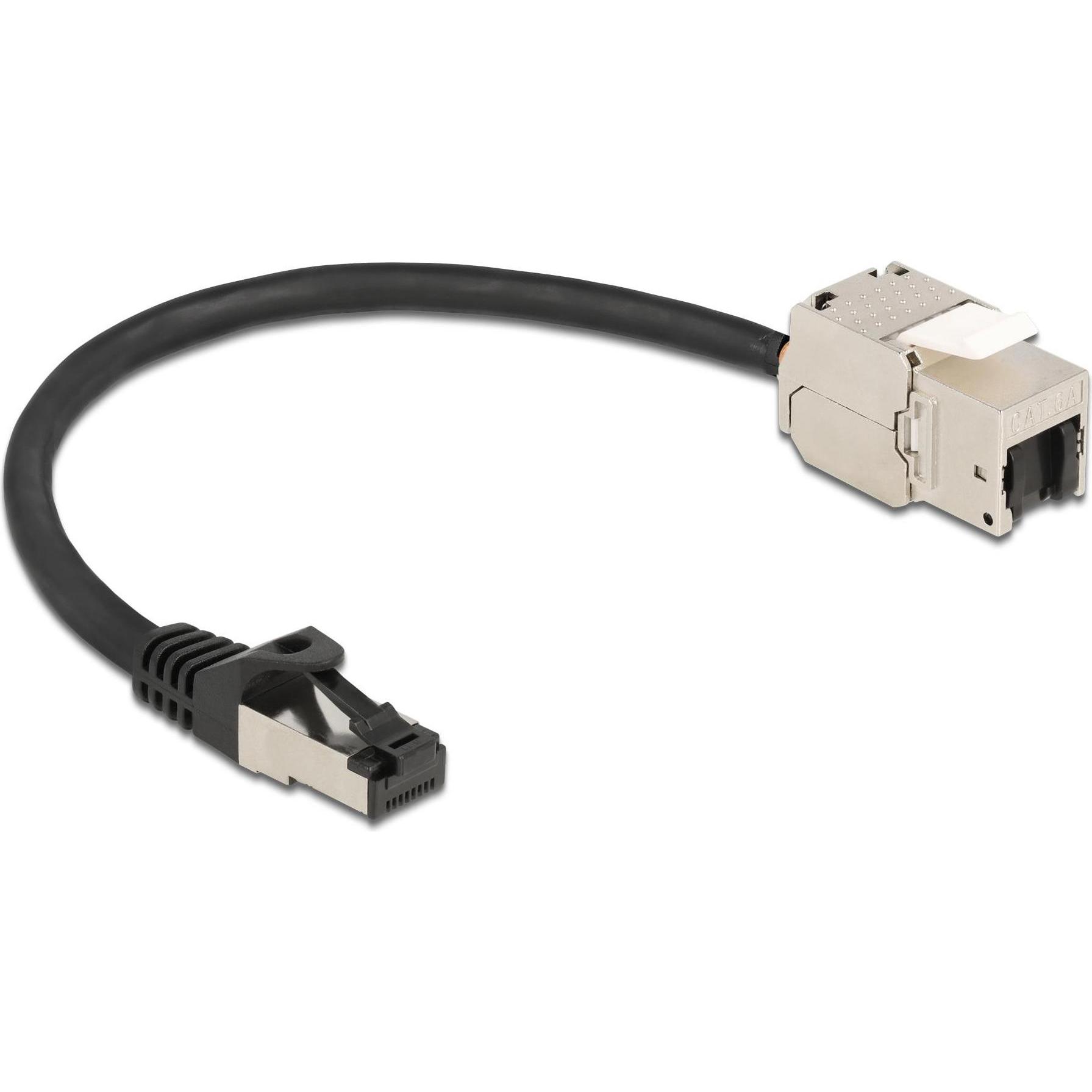 Thumbnail - Delock Kabel RJ45 Stecker zu Keystone Modul RJ45 Buchse Cat.6A 25 cm schwarz (S/FTP, CAT6a, 0.25 m), Netzwerkkabel
