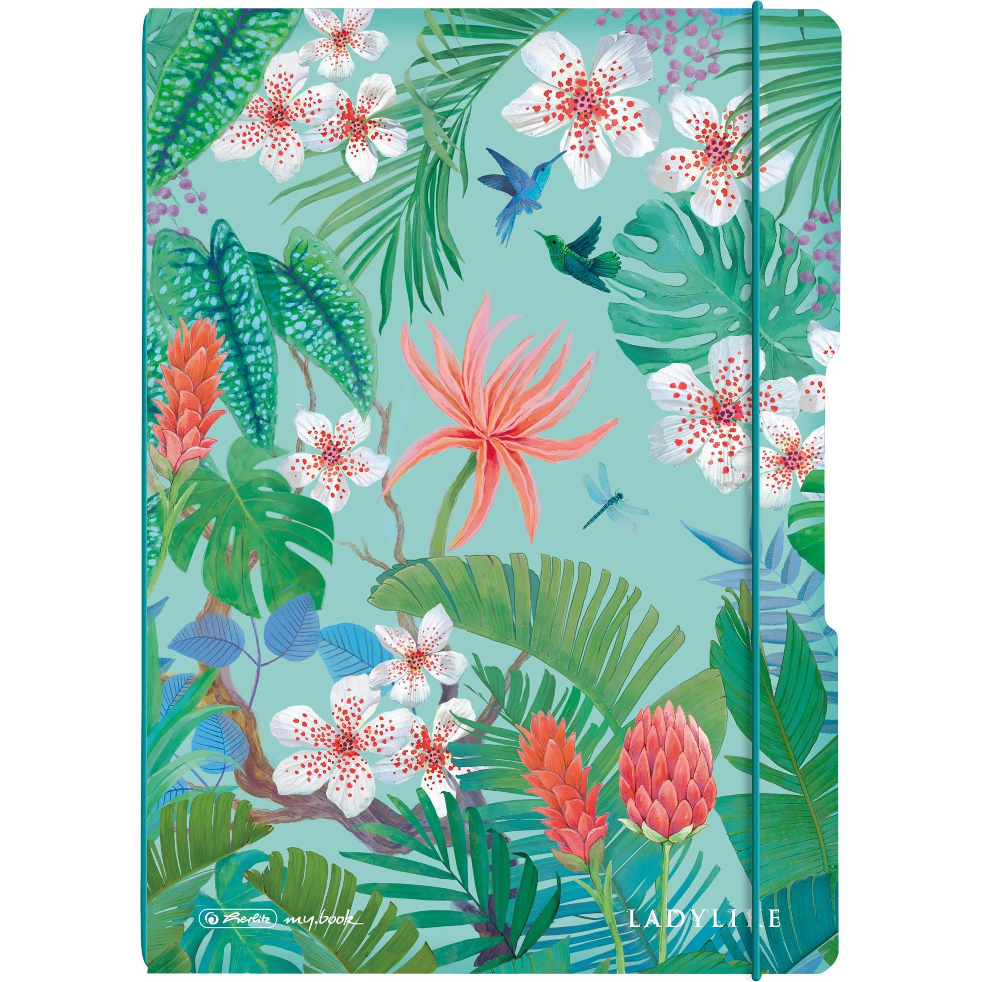 Herlitz, Heft + Block, Ladylike Jungle Notizbuch A4 80 Blätter Grün (A4, Weicher Einband)
