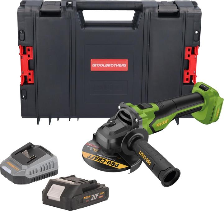 Produktbild Procraft PGA22-BB Akku Winkelschleifer 20 V 125 mm Brushless + 1x Akku 2,0 Ah + Ladegerät + RHINO (125 mm)