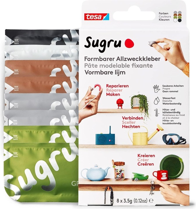 Actual product image Sugru by tesa Sugru 8x mouldable all-purpose adhesive, versatile adhesive putty for decorating, gluing & repairing (28 g)
