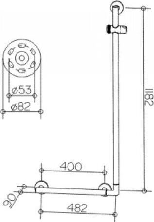 Produktbild Keuco Winkelgriff Plan Care 90 mit Brausehalter 56,5 x 126,5 cm aluminium silber-eloxiert 34906