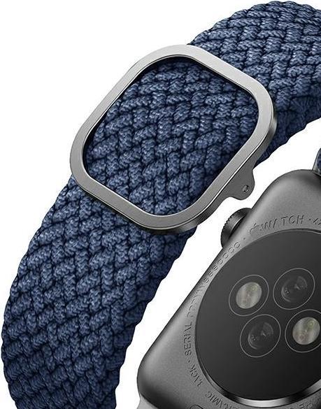 Actual product image Uniq pasek Aspen Apple Watch 44/42/45mm Series 4/5/6/7/8/SE/SE2 Braided niebieski/oxford blue (45 mm, 44 mm, 42 mm, Plastic)