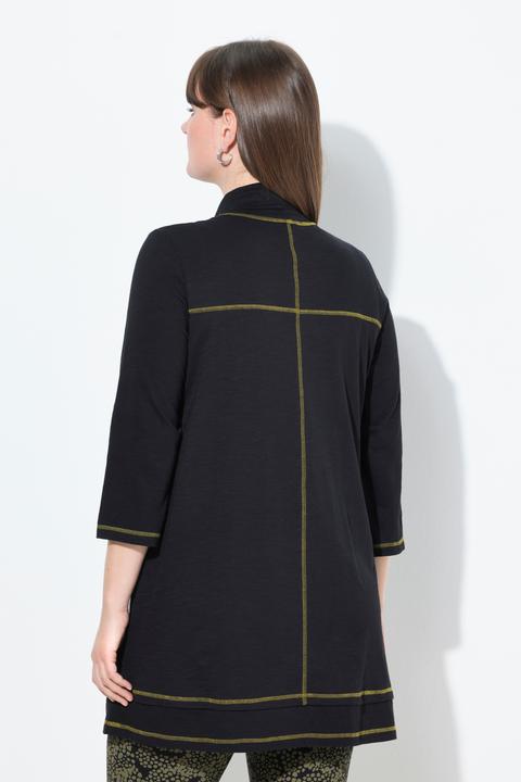 Image du produit Ulla Popken Blouse en coton bio, col légèrement montant et manches 3/4, effet de superposition (54)