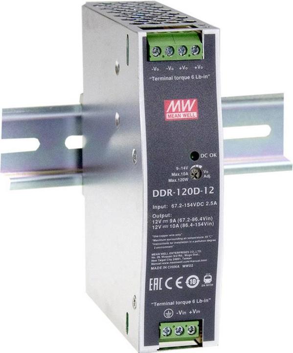 MeanWell MEAN WELL DDR-120B-12, 16.8 - 33.6 V, 120 W, 12 V, 10 A, RoHS, 32 mm