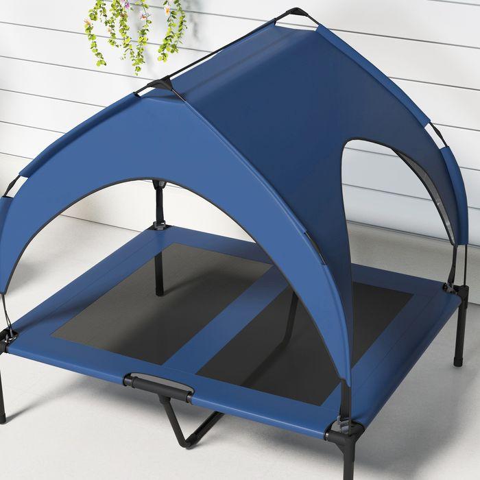 Produktbild Swisshandel24 Erhöhtes Hundebett mit Baldachin, Outdoor Hundeliege mit Dach, 91x76x89cm, dunkelblau (Hund)