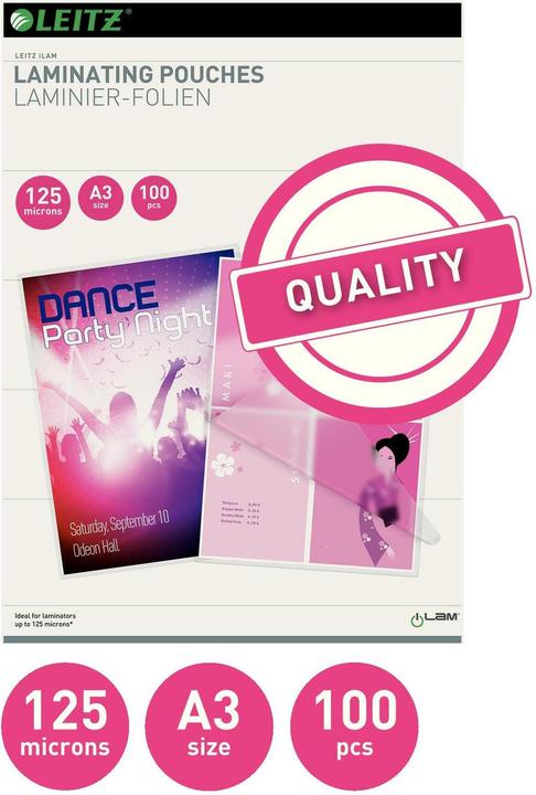 Image du produit Leitz Feuilles de plastification à chaud A3 (A3, 100 pcs, 125 µm)