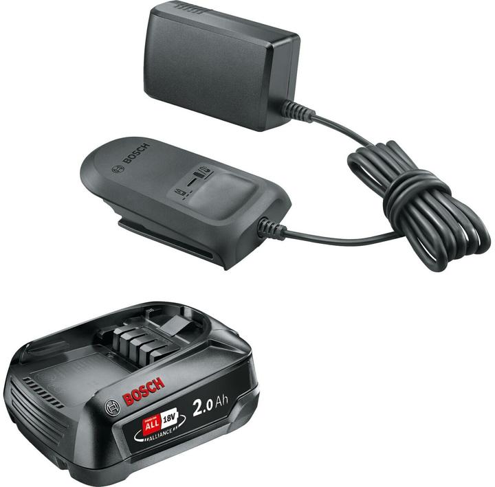 Cardboard box, AL 18V-20 charger, 1 x rechargeable battery PBA 18V 2.0Ah