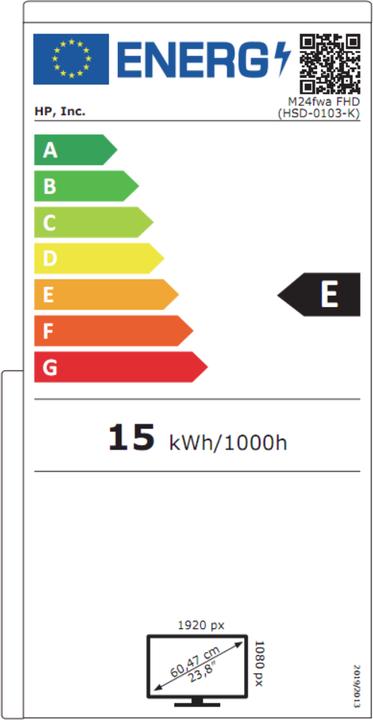Energy Label HP M24fwa (23.8") pixels Full HD LCD Silver, White (1920 x 1080 pixels, 23.80")