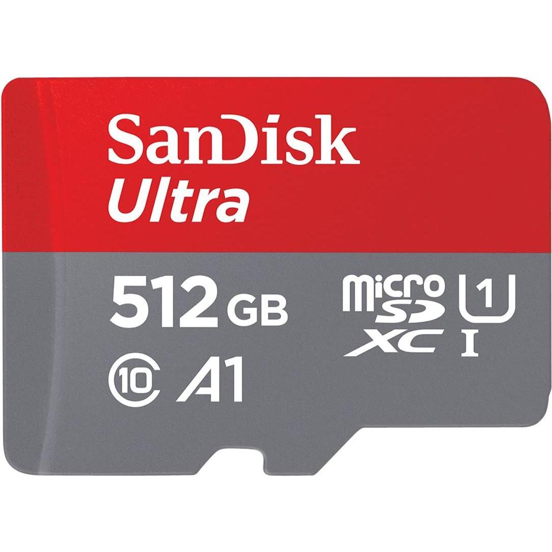 SanDisk Ultra (512 GB, microSDXC, U1, UHS-I), Speicherkarte, Grau, Rot