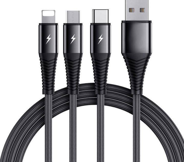 Image du produit SIGN Câble 3 en 1 Lightning, USB-C, Micro-USB, 3A, 1.2m - Noir (1.20 m)