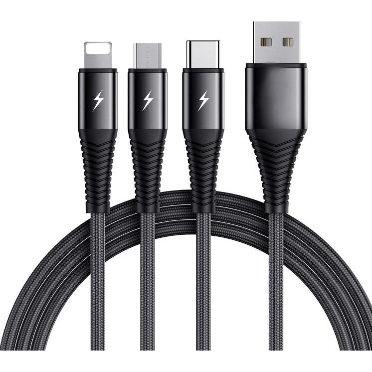 SIGN 3-in-1 Cable Lightning, USB-C, Micro-USB, 3A, 1.2m - Black (1.20 m), USB Kabel