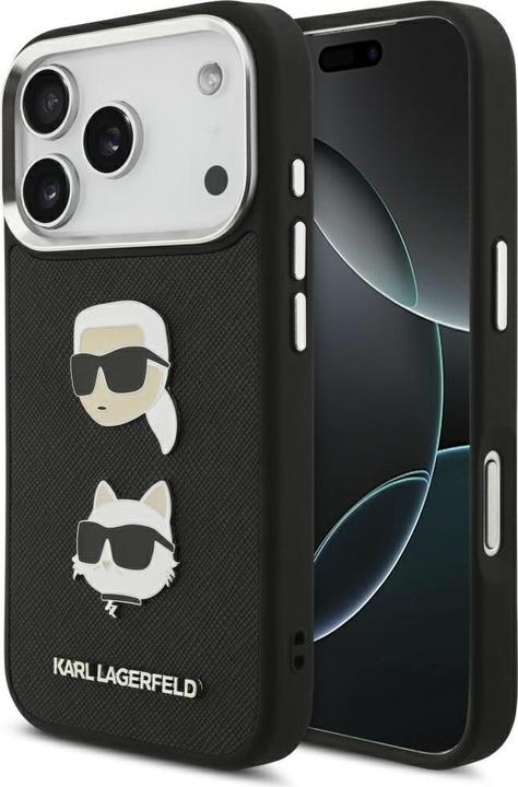 Immagine prodotto Karl Lagerfeld - Hardcase Grained K&C Heads Pins and Logo (KLHCP17LPSFDHPOK) - iPhone 17 Pro - Black (Apple iPhone 17 Pro)