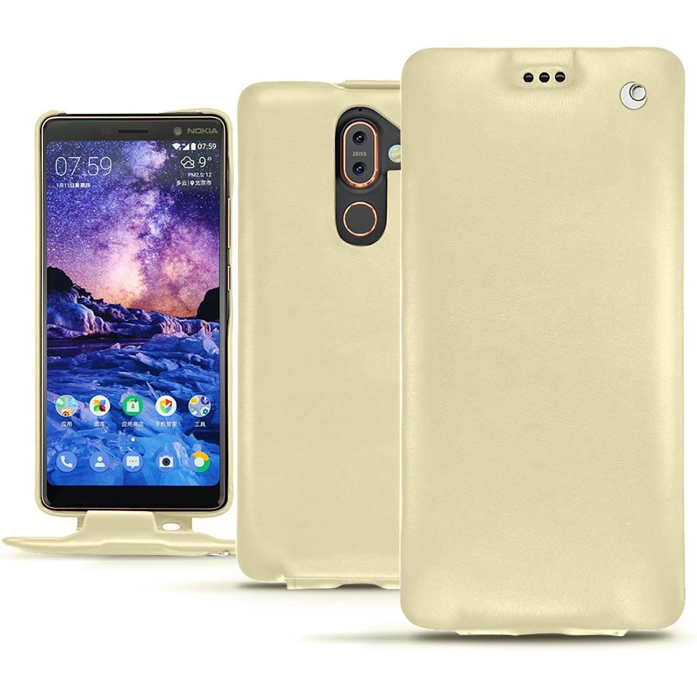 Noreve Lederschutzhülle vertikal (Nokia 7 Plus), Smartphone Hülle, Beige