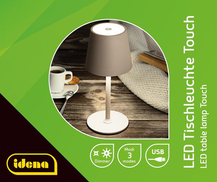 Produktbild Idena LED Tischleuchte Touch Metall beige 11x24/38cm Akku USB dimmbar 3 Modi Innen und Aussen