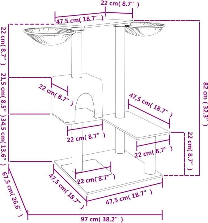 Produktbild vidaXL Kratzbaum (82 cm, Hellgrau)