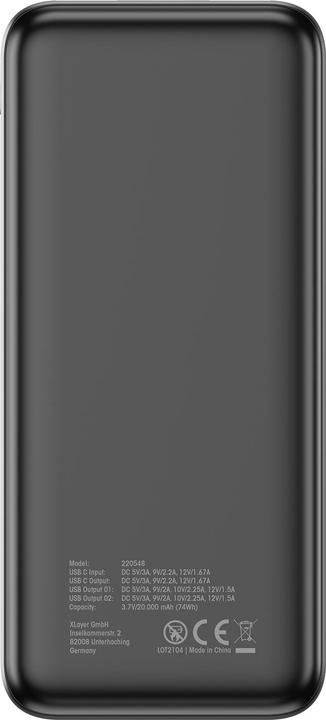 Image du produit Xlayer Powerbank Rapid 20.000 mAh schwarz (20000 mAh, 20 W, 74 Wh)